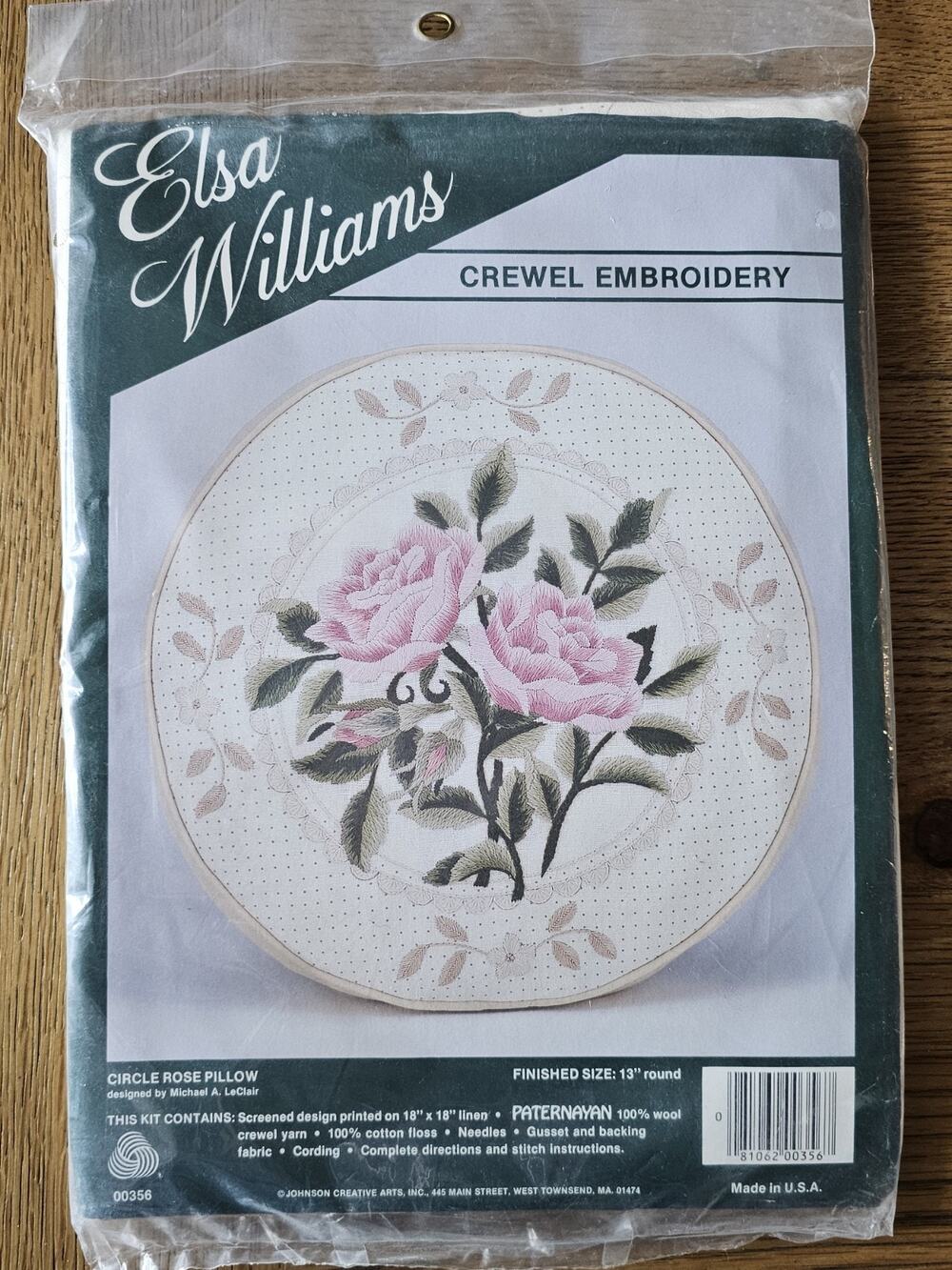 Vintage Elsa Williams Rose Pillow Crewel Embroidery Kit Floral NIP